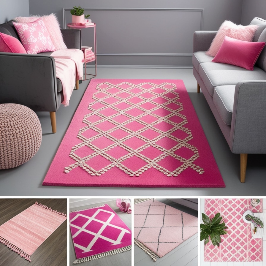 Pink Rugs to Ground a Grey Living Room