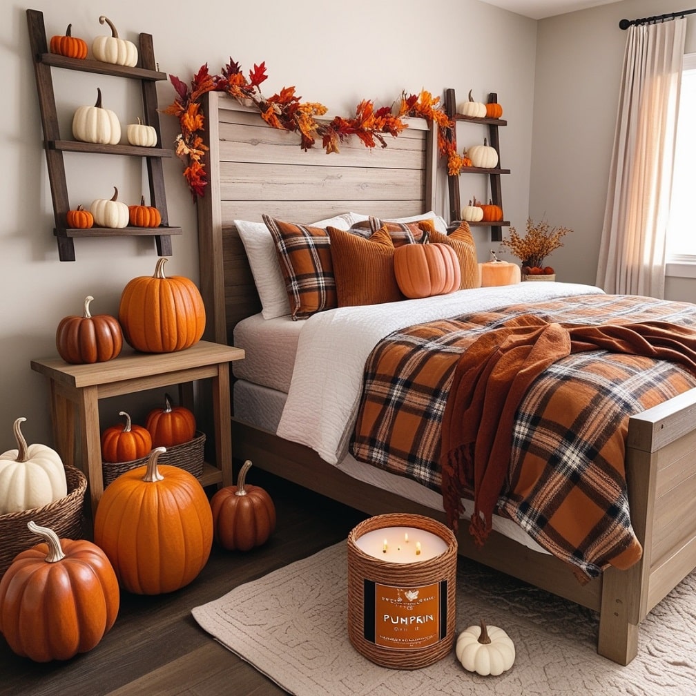 Rustic Pumpkin-Themed Fall Bedroom