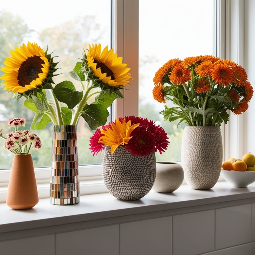 Vibrant Flower Vases, Kitchen Window Sill Ideas