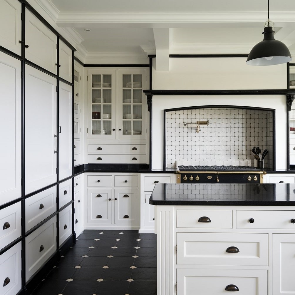 White Cabinets with Black Trim