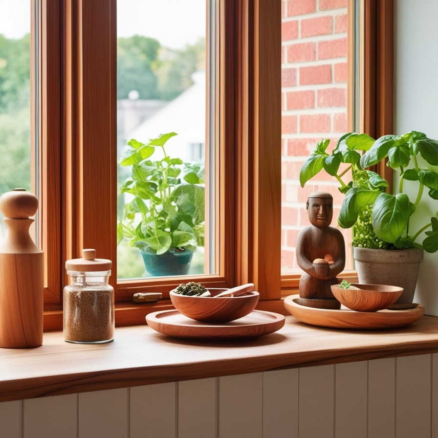 Wooden Accents, Kitchen Window Sill Ideas