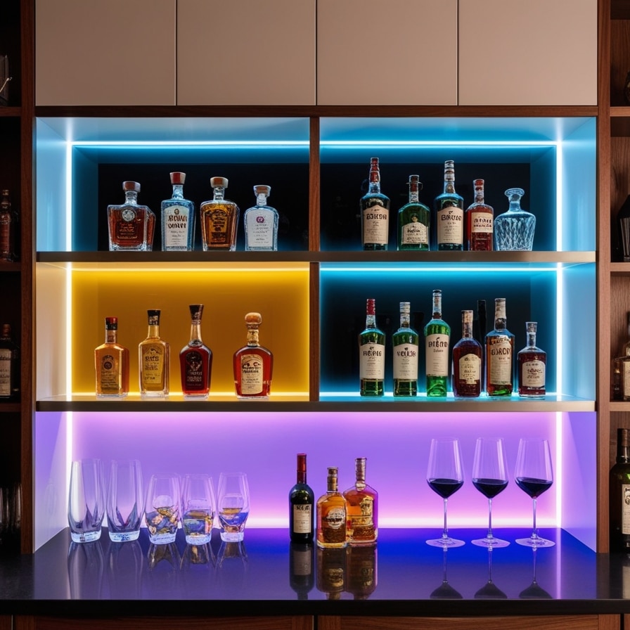 Home Bar Shelves with Backlighting