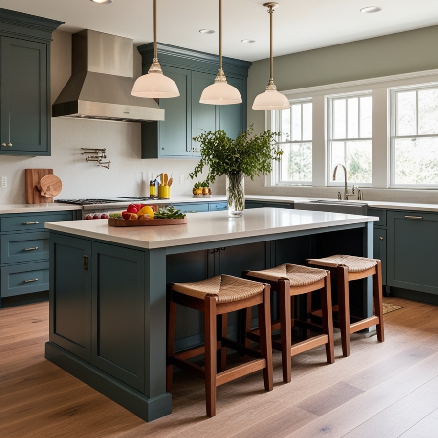 Built-In Bench Seating for Cozy Dining in L-shaped kitchen island