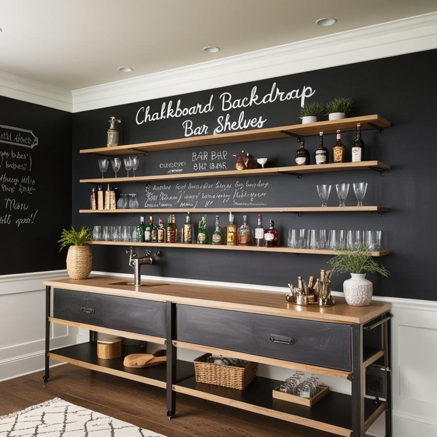 Chalkboard Backdrop Home Bar Shelves