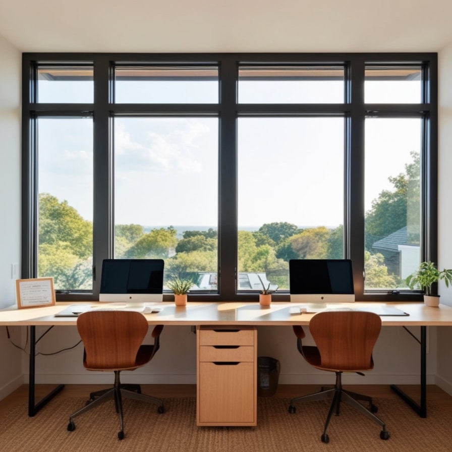 Desks Facing a Shared Window, Dual Desk Setup