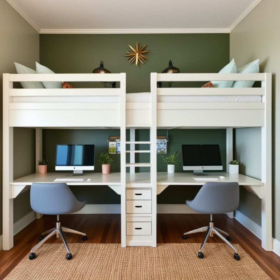 Desks Under a Loft Bed, Dual Desk Setup