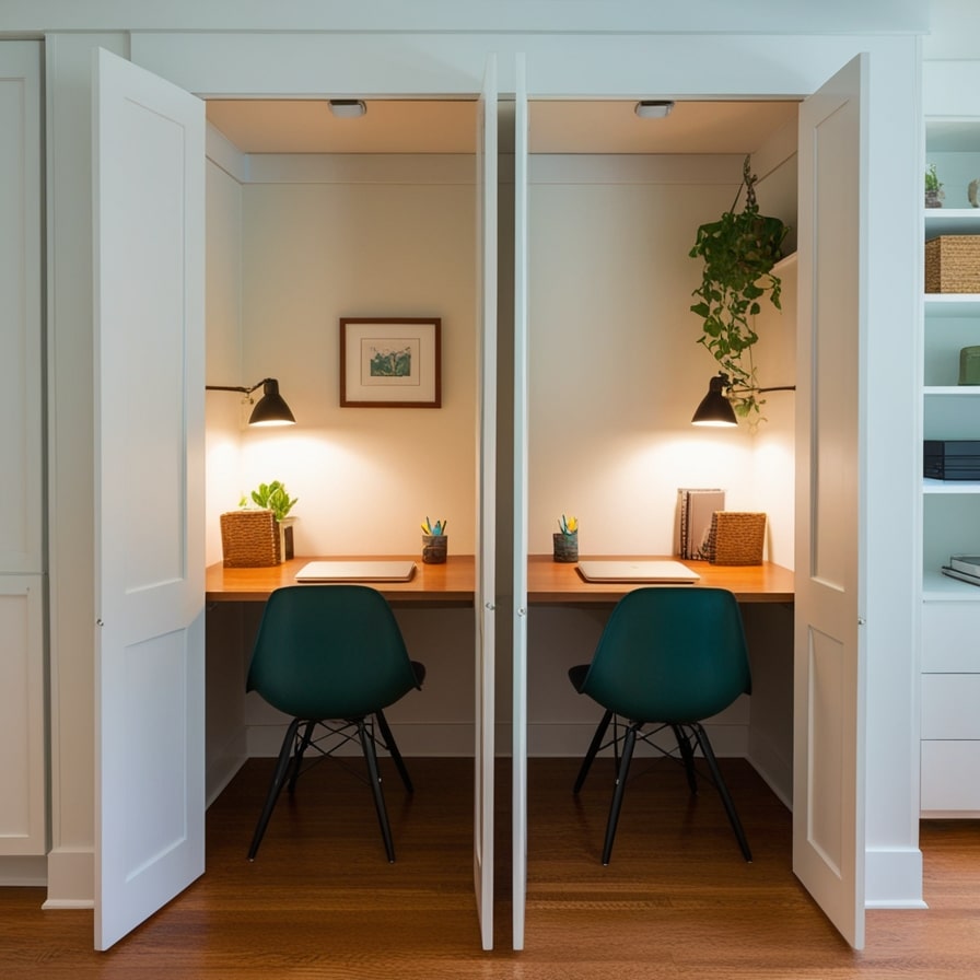 Desks in a Closet, Dual Desk Setup