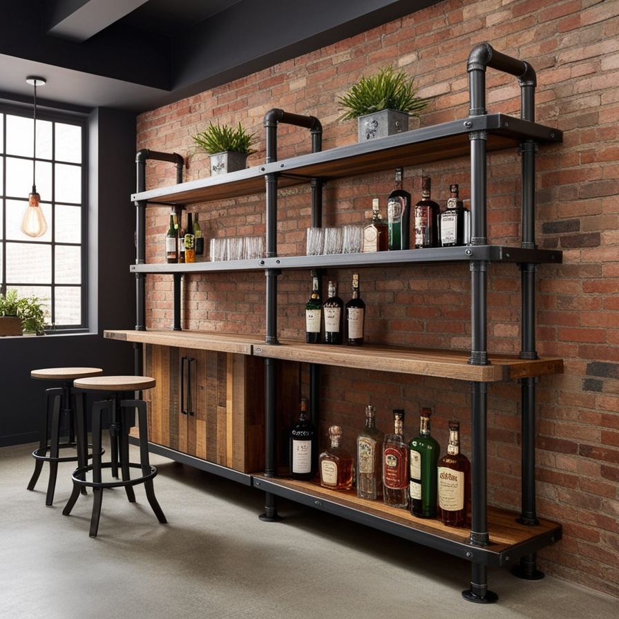 Industrial-Style Bar Shelving