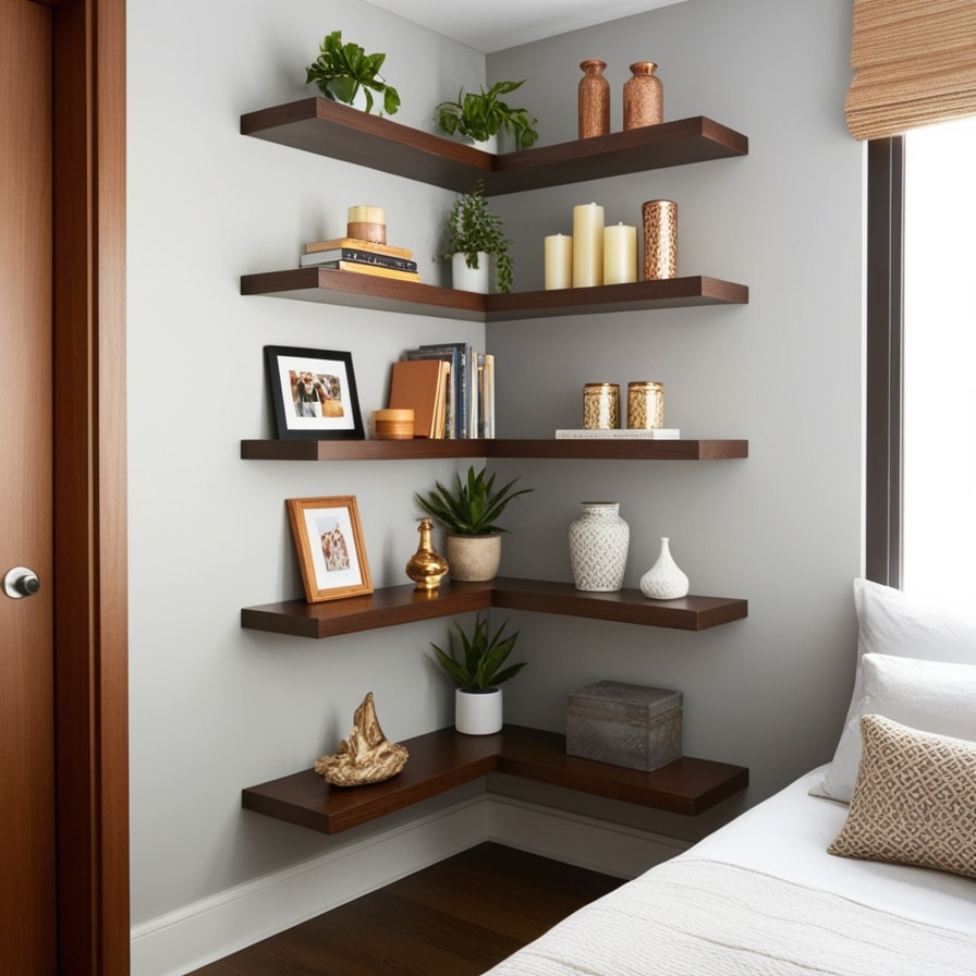 Install Floating Shelves in  Empty Bedroom Corner