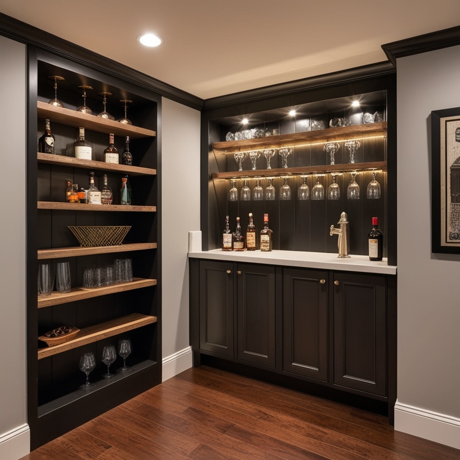 Niche Basement Home Bar Shelves