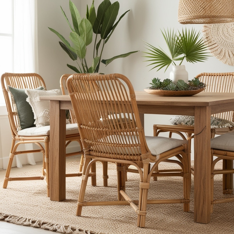 Rattan Chairs for a Natural Touch, Boho Dining Room Decor