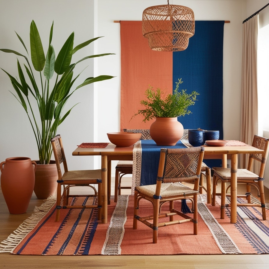 Terracotta and Indigo Accents in Boho Dining Room Decor