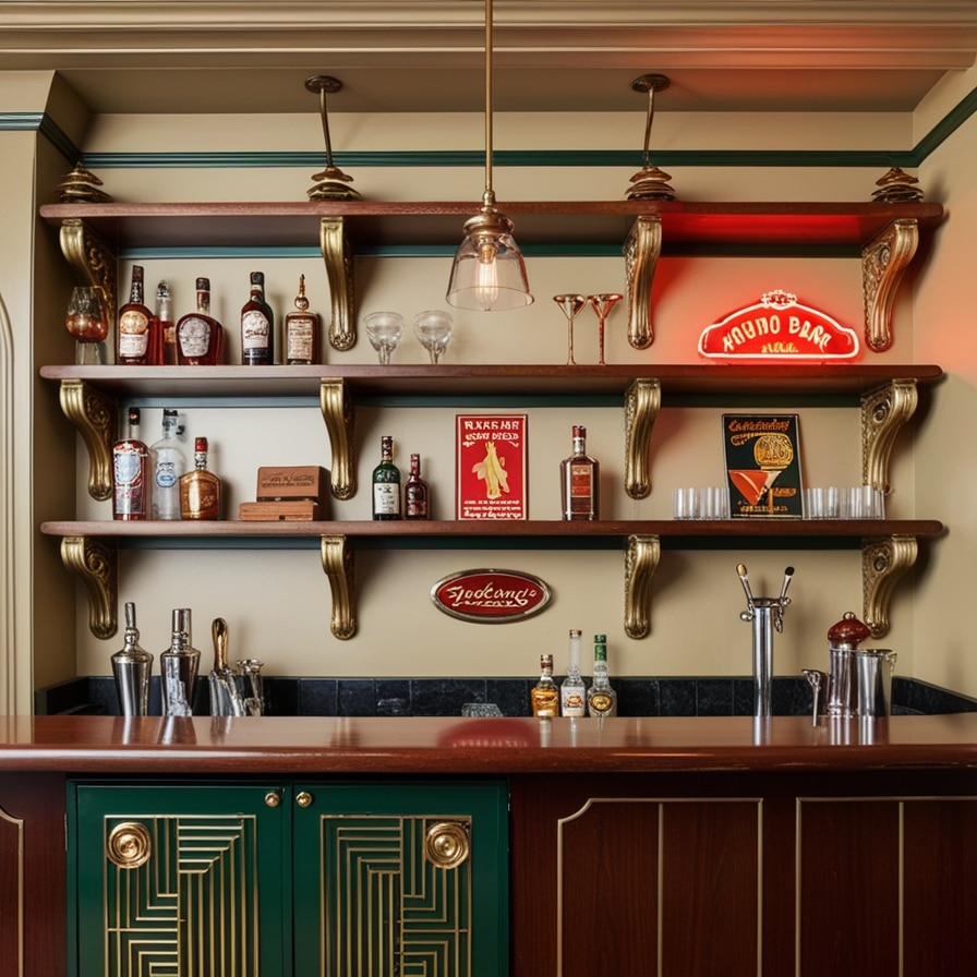 Vintage or Retro-Inspired Home Bar Shelves