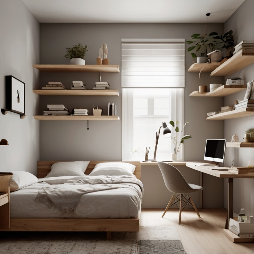 1. Wall-Mounted Nightstands in small bedroom