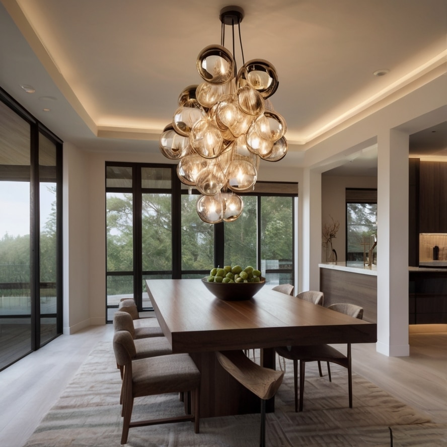 2. Statement Lighting as Ceiling Art