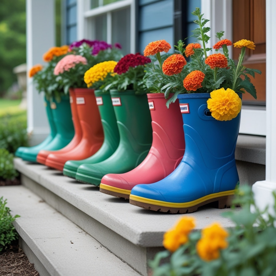 12. Rain Boot Planters