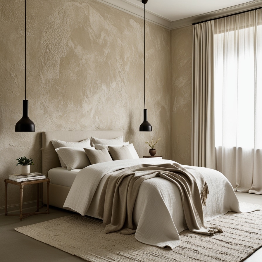 9. Textured Walls and Plaster Finishes in Modern Italian Bedroom