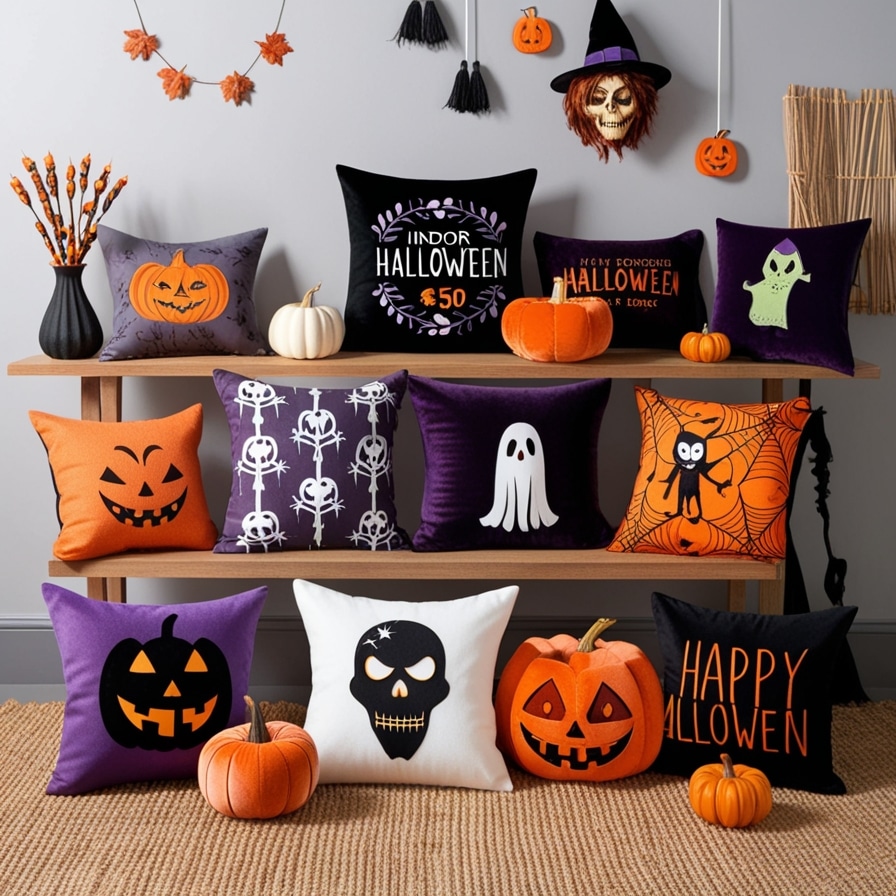 Halloween-Themed Throw Pillows and Textiles