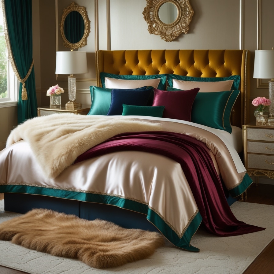 Luxe Bedding with Faux Fur, Satin & Silk