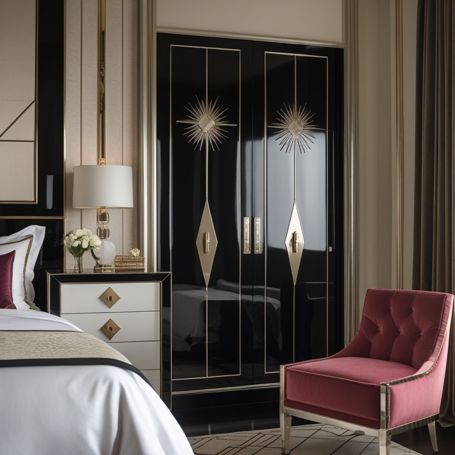 Glossy Lacquered Furniture with Geometric Flair