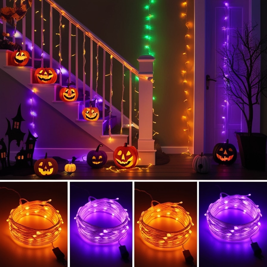 LED String Lights in Halloween Colors